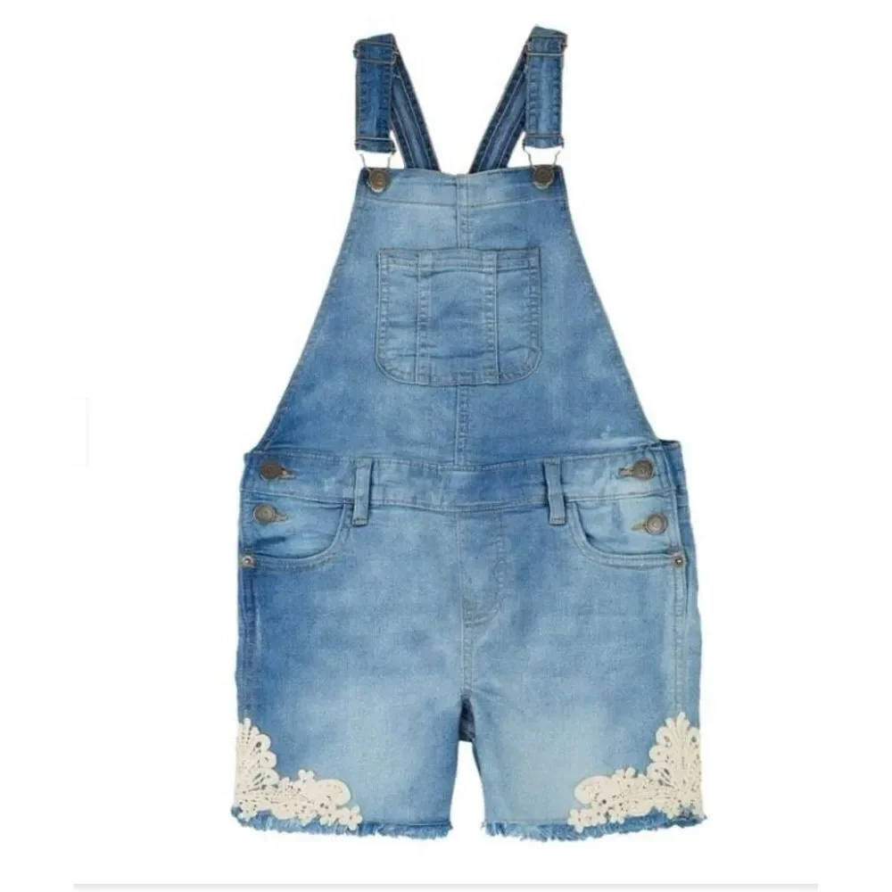 Vigoss Girls Large Crochet Hem Denim Shortall